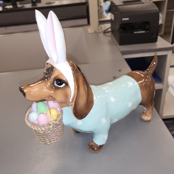 Dachshund Easter Bunny Figurine with Basket - Picture 2 of 2